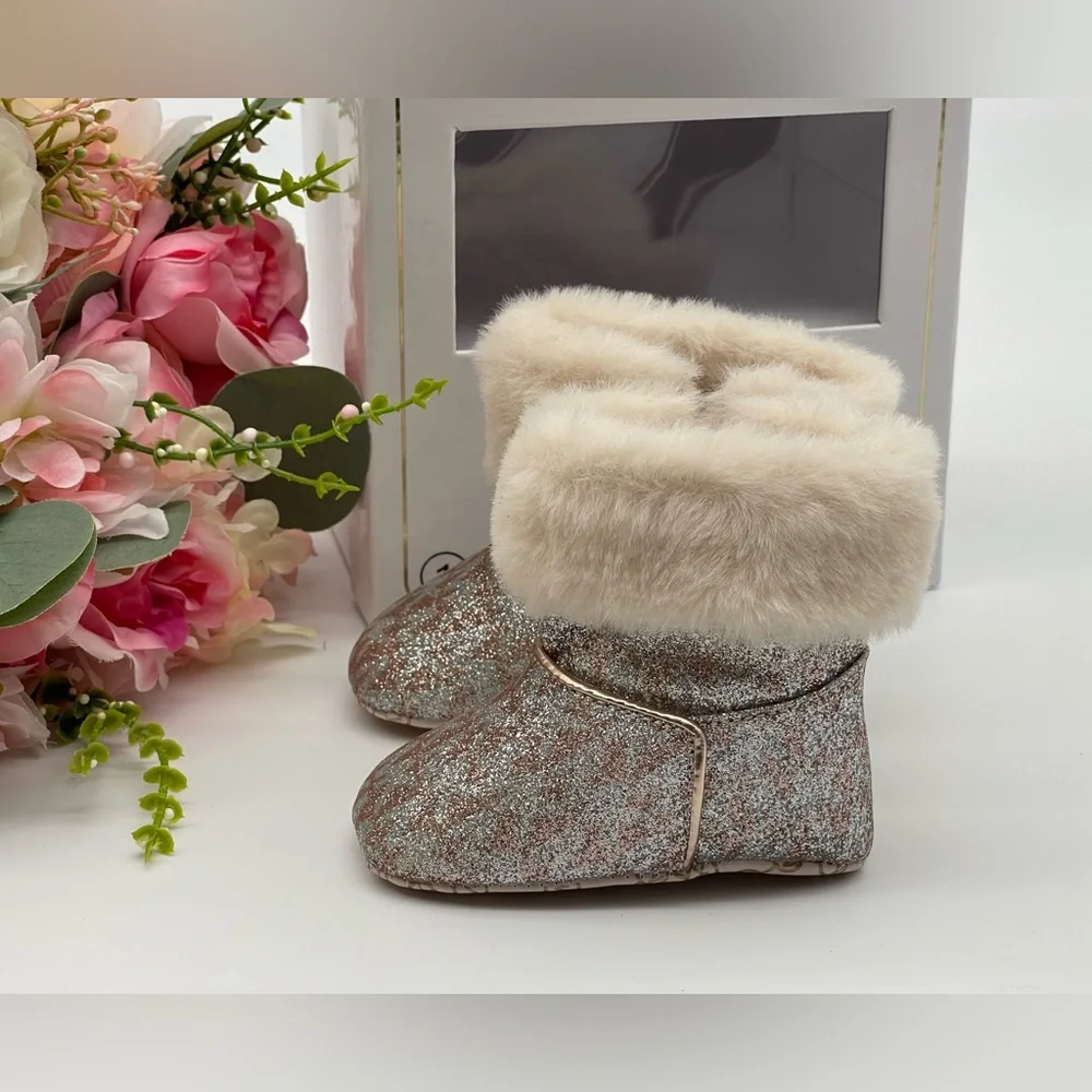 Michael Kors Girls' Glitter Logo Print Boot Crib Shoes